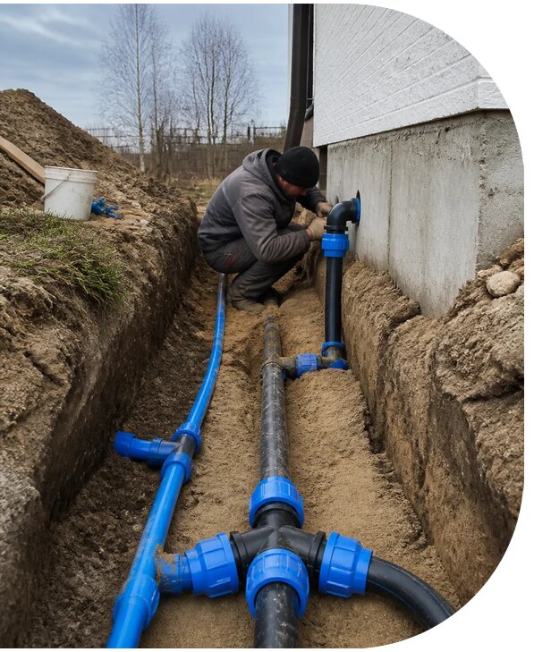 Монтаж наружного водопровода на участке под ключ в Малгобеке
